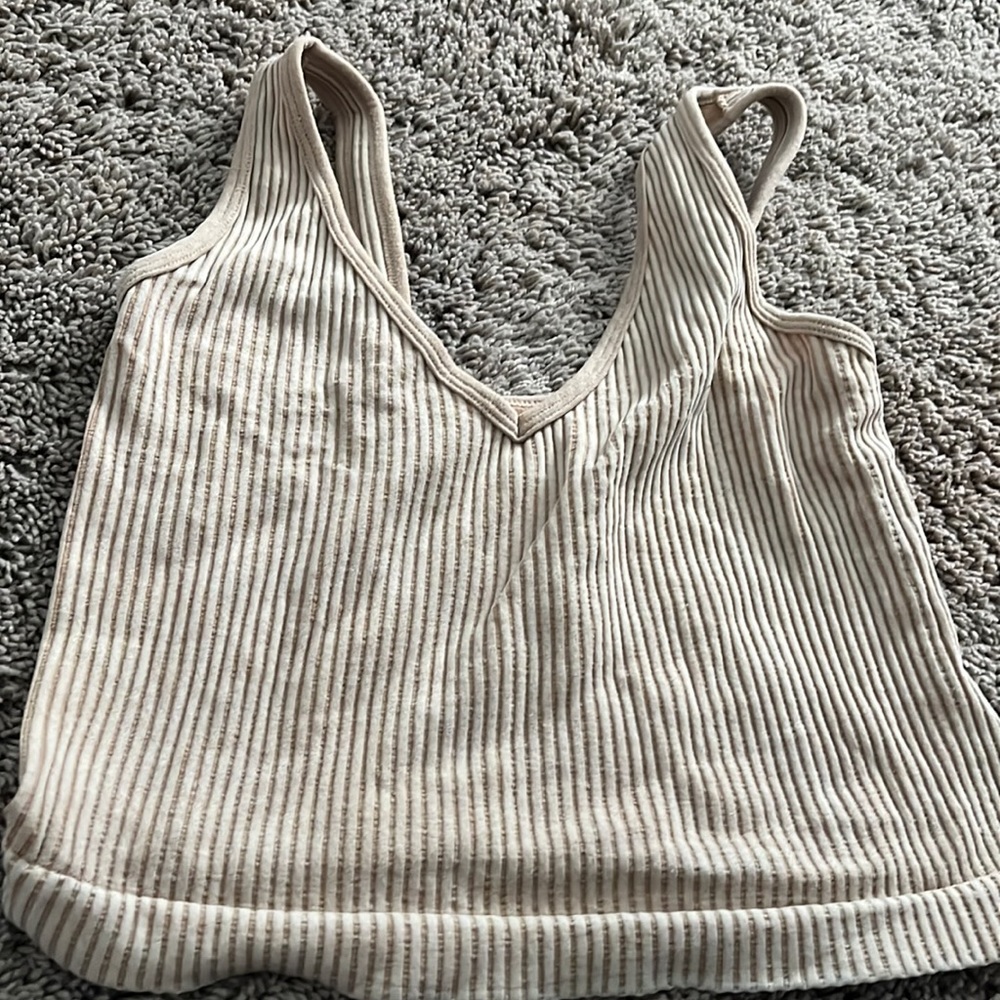 V-neck tan crop top